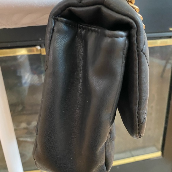 Badgley Mischka Collection Small Diamond Quilt Flap Crossbody Bag, Black/Gold - Picture 9 of 11